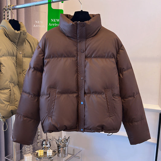 Women's Thickening Stand Collar PU Leather Disposable Cotton-padded Jacket
