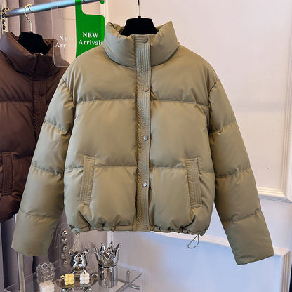 Women's Thickening Stand Collar PU Leather Disposable Cotton-padded Jacket